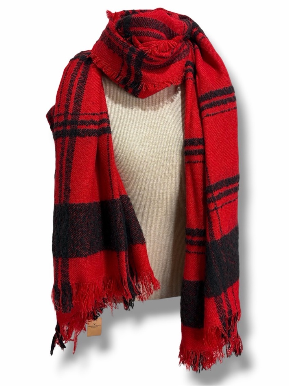 NWT American Eagle Oversized Scarf Red Black Buffalo Plaid Blanket Scarf Winter